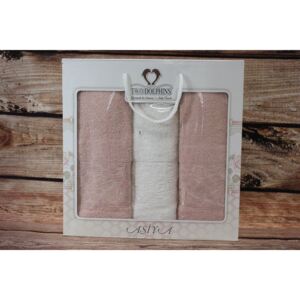 Set ručníků v dárk. balení TWO DOLPHINS (2ks 50x90cm, 1ks 70x140cm) - lososově-bílý 01