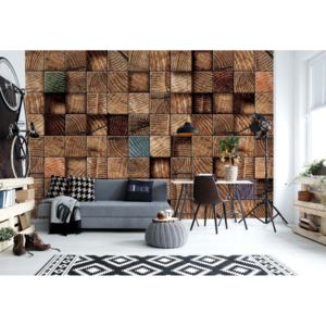 GLIX Fototapeta - 3D Wooden Blocks Texture Vliesová tapeta - 206x275 cm