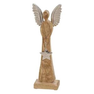 Anděl z mangového dřeva s kovovými křídly 34 cm