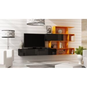 Cama Meble Obývací stěna VIGO 16 Barva: černá/oranžová
