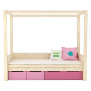 LITTLE DESIGN TYP B-Z – Dětská postel / Vyšší jednolůžko s úložným prostorem a s nebesy Barva: růžová/tmavě růžová
