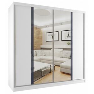 Moderní šatní skříň s posuvnými dveřmi zrcadlem šířka 133 cm bílý korpus 94
