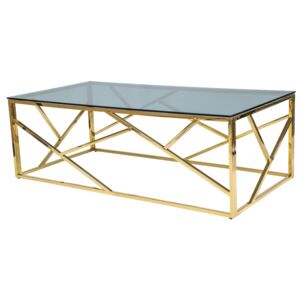 Konferenční stolek 120x60 cm se skleněnou deskou a zlatou konstrukcí typ A KN957