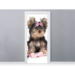 Gario Samolepící fólie na dveře Malý psík s mašlí 95x205cm