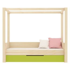 LITTLE DESIGN TYP B-P - Dětská postel / Vyšší jednolůžko s výsuvným lůžkem a nebesy Barva: 5 - světle zelená