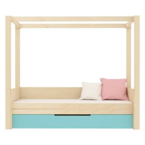 LITTLE DESIGN TYP B-P - Dětská postel / Vyšší jednolůžko s výsuvným lůžkem a nebesy Barva: 7 - světle modrá