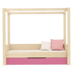 LITTLE DESIGN TYP B-P - Dětská postel / Vyšší jednolůžko s výsuvným lůžkem a nebesy Barva: 9 - tmavě růžová