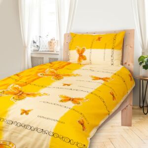 Homa povlečení MOTÝL yellow bavlna 140x200 - 1 x polštář 1 x přikrývka - Žlutá - Standardní postel 140x200cm