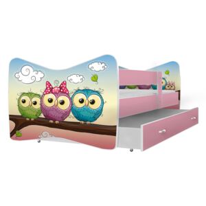 Pohádková dětská postel TOMI se zásuvkou, 140x70, růžová/VZOR 59