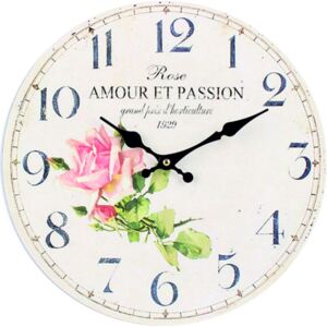 Dřevěné Nástěnné hodiny jemná růže Fi 34 cm