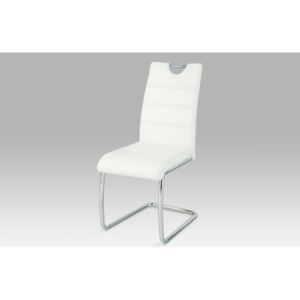 Jídelní židle, chrom/koženka bílá s šedým prošitím WE-5076 WT Autronic