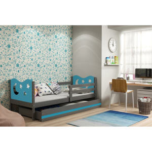 Dětská postel KAMIL + matrace + rošt ZDARMA, 90x200, grafit, blankytná