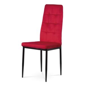 Jídelní židle, červená sametová látka, kovová čtyřnohá podnož, černý matný lak