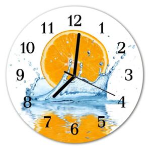 E-shop24, průměr 30 cm, Hnn41414096 Nástěnné hodiny obrazové na skle - Pomeranč ve vodě