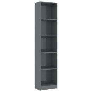 Knihovna Ross - 5 polic - šedá vysoký lesk | 40x24x175 cm