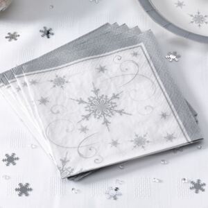 Sada 20 papírových ubrousků Neviti Shimmering Snowflake, 16,5 x 16,5 cm
