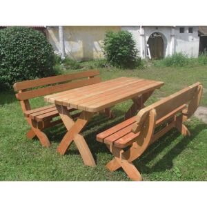 Dřevěný zahradní nábytek z masivu Rainbach sestava + židle (Dřevěný zahradní nábytek sestava 50 mm; 1 x stůl; 2 x lavice; 1 x židle)
