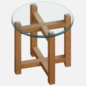 SCANDI Skleněný odkládací stolek Amelie II 50 cm s dubovou podnoží