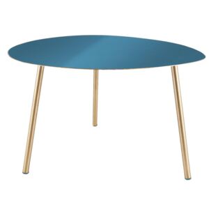 Time for home Modrý kovový konferenční stolek Trinity se zlatou podnoží 50x37 cm