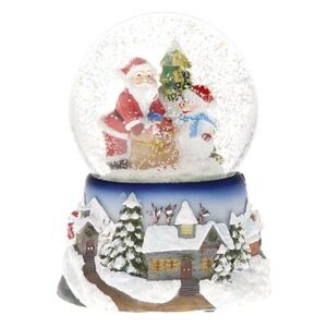 Vánoční sněžítko Santa u stromečku 11x15cm hrající a svítící - IntArt