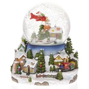 Vánoční sněžítko santa v letadle 17x19cm hrající a svítící - IntArt