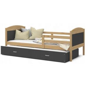 DOBRESNY Dětská dřevěná rozkládací postel Matyas P2 200x90 Barva konstrukce: Olše, Barva ostatních dílů: Šedá