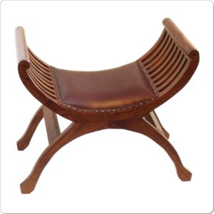 Taburetka dřevěná stylová stolička kožený sedák z masiv teaku dřevěné taburetky