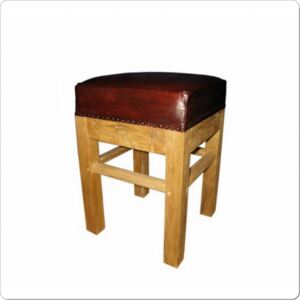 Taburetka dřevěná stolička MZZ19 kožený sedák z masivu teaku, dřevěné taburetky