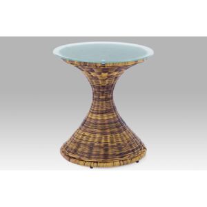 Zahradní stolek MATEO – sklo, umělý ratan, hnědý