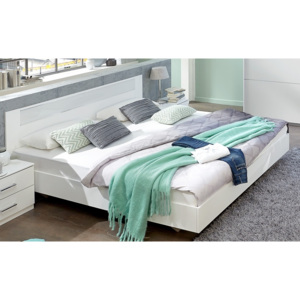 Manželská postel 160x200 cm v alpské bílé barvě s dekorativním sklem typ 351 KN809