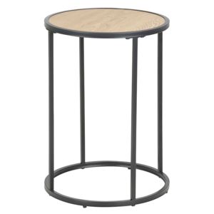 Kulatý noční stolek 55 cm v dekoru dub divoký s černou kovovou konstrukcí DO103