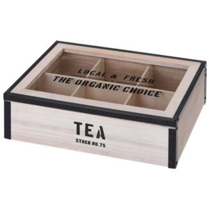 Dřevěný box na čaj, 6 přihrádek - přírodní dřevo