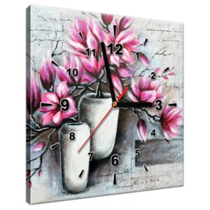 Tištěný obraz s hodinami Růžové magnolie ve váze ZP3906A_1AI