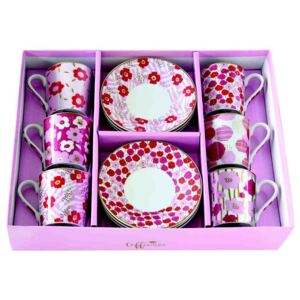 Porcelánové šálky a podšálky na kávu Floral Power Pink