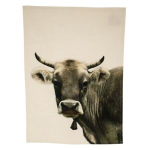 Béžová bavlněná utěrka s motivem švýcarské krávy - 70*50cm