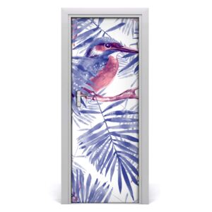 Samolepící fototapeta na dveře listí palmy a pták