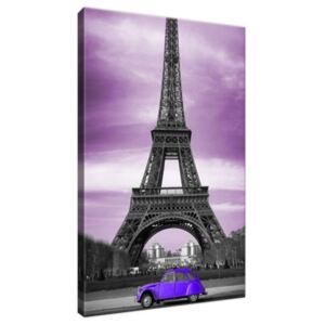Obraz na plátně Fialové auto před Eiffelovou věží 20x30cm 1369A_1S