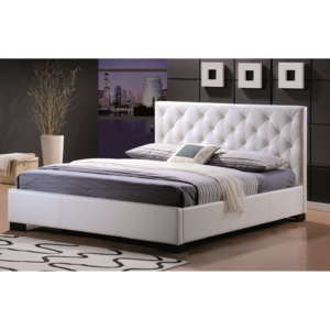 Manželská postel o rozměrech 180x200 cm v bílé ekokůži KN260