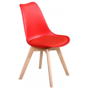 Jídelní židle v červené barvě s dřevěnými nohami F1202
