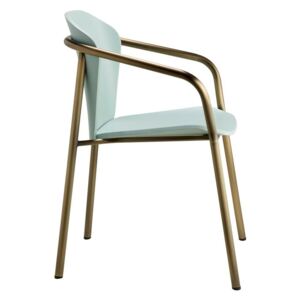 Židle Finn s opěrkami,akvamarínová barva, nohy v barvě bronzu