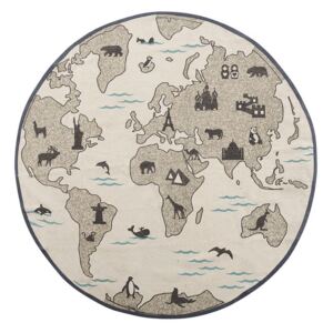 Koberec pro děti, béžový a šedý mapa světa a zvířata ø 120 cm KESDA