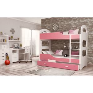 Dětská patrová postel DOMINIK, 160x80, bílý/růžový