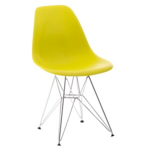 Culty Limetkově žlutá plastová židle DSR s chromovou podnoží