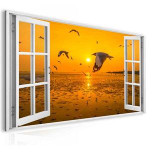 InSmile ® Obraz okno oranžový východ slunce Velikost (šířka x výška): 60x40m