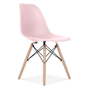 Culty Pastelově růžová plastová židle DSW s bukovou podnoží
