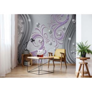 Fototapeta - Ornamental Silver And Purple Swirl Design I. Vliesová tapeta - 250x104 cm