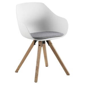 SCANDI Bílá jídelní židle Durana s dřevěnou podnoží