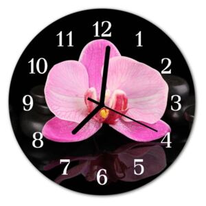 E-shop24, průměr 30 cm, Hnn42215878 Nástěnné hodiny obrazové na skle - Orchidej růžová