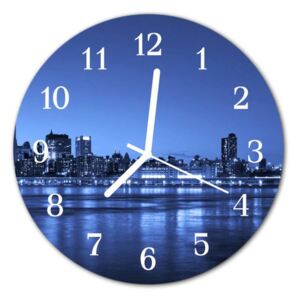 E-shop24, průměr 30 cm, Hnn42013041 Nástěnné hodiny obrazové na skle - Město modré