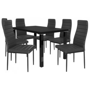 Moderní jídelní stůl se židlemi 6 + 1 Sisa max 10 Černá - Černá